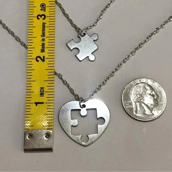 Pair of Autism Awareness Puzzle Piece Stainless Steel Necklace New New - Picture 3 of 4